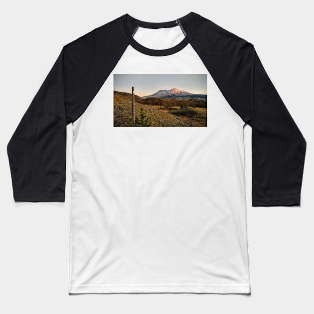 Mt St Helens Trail Marker Baseball T-Shirt by Rebekah Slick